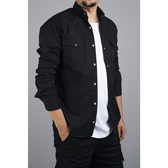 YXC Slim Fit Erkek Kot Gömlek Siyah M Beden