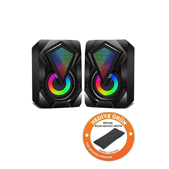 Zineets Bilgisayar Hoparlörü Rgb Led Işıklı Gaming Oyuncu Hoparlörü 3.5mm Jack Usb Speaker 1+1 Ses Sistemi Bilgisayar Speaker Fiyatı