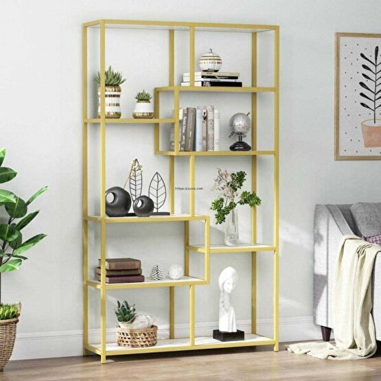 Zizuva Tasarım 100x180x30 CM 7 Raflı Gold Düzenleyici ve Kitaplık Tv Ünitesi / Sehpası Fiyatı