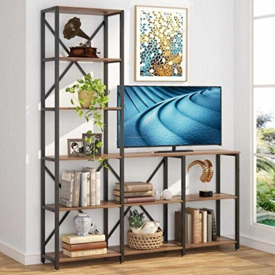 Zizuva Tasarım 149x180x30 CM Ceviz Kitaplıklı TV Ünitesi Tv Ünitesi / Sehpası Fiyatı