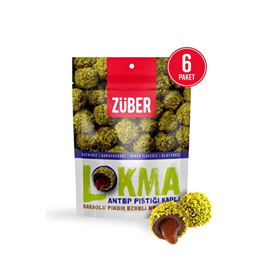 Züber Lokma Antep Fıstığı Kaplı Kakaolu Fındık Ezmeli Meyve Topu 96 g X 6 Paket